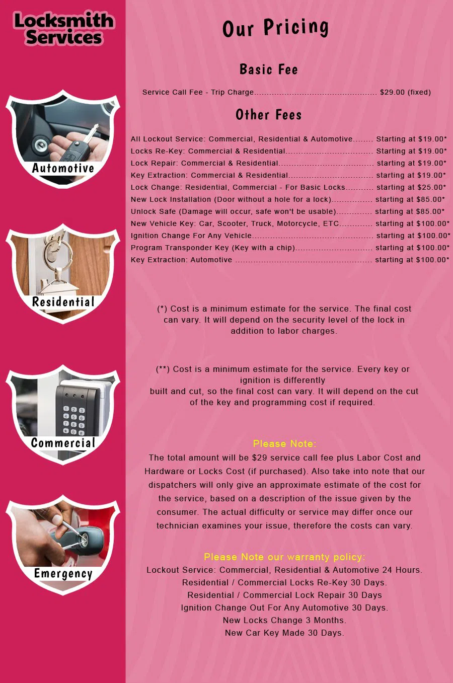 Westwood NJ Locksmith Store Westwood, NJ 201-693-4961 - price-list-c-18